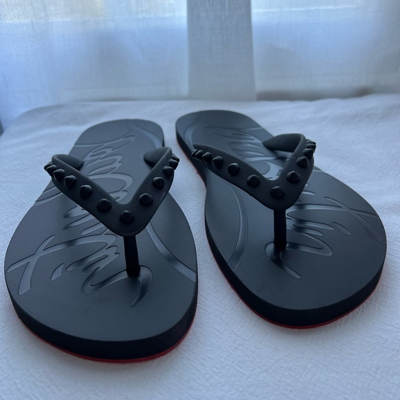 New Christian Louboutin Loubi Flip Flop in Black size 41 - Picture 5 of 12